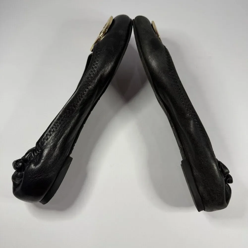 Tory Burch Leather Reva Ballet Flats Shoes Women 6.5 Black Gold Logo
